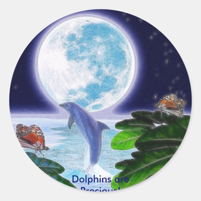 Sticker Rond Série d'art DOLPHIN MOON Paradise (Devant)