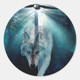 Sticker Rond Série de faune de LOUP et d'EAGLE
