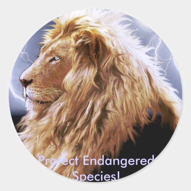 Sticker Rond Série des espèces menacées de lions d'Afrique (Devant)