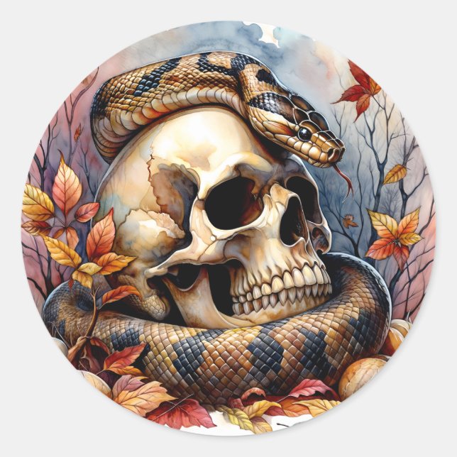Sticker Rond Serpent d'automne autour du crâne (Devant)