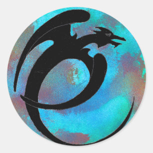 Sticker Rond Serpent de lune ailée