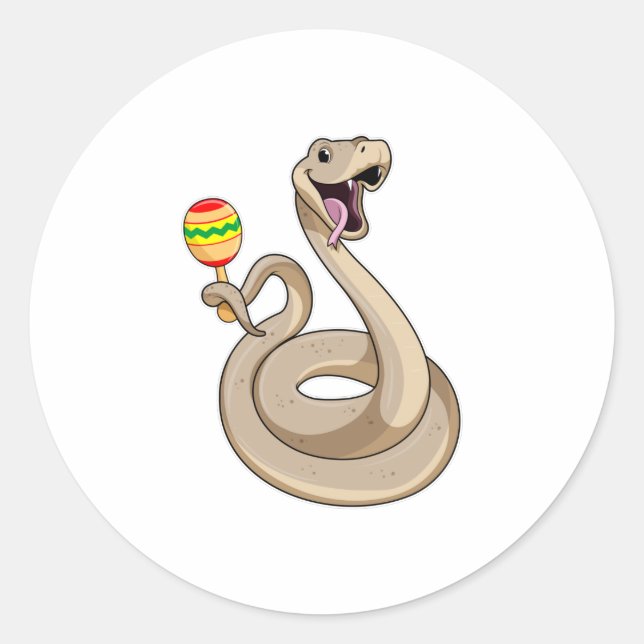 Sticker Rond Serpent en musicien avec Maracas (Devant)