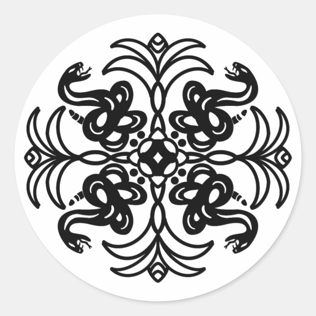 Sticker Rond Serpent noir et blanc Mandala (Devant)