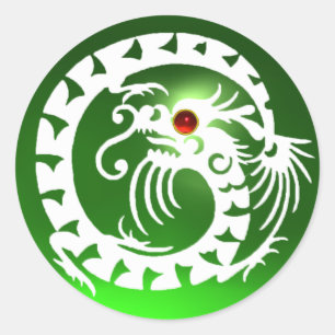 Sticker Rond SERPENTEZ LE DRAGON blanc, vert vert, rubis rouge