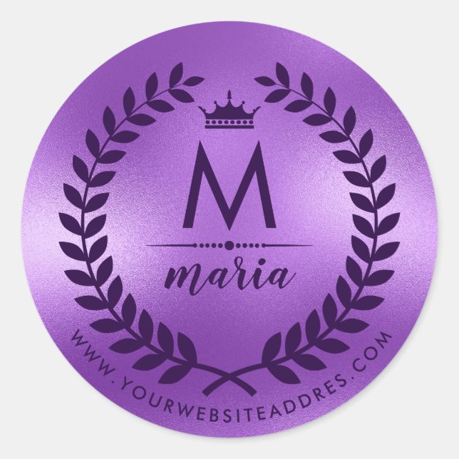 Sticker Rond Serre De Laurel Profond Violet Sur Violet Brillant (Devant)