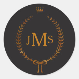 Sticker Rond Serre de laurier de cuivre avec monogramme élégant