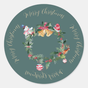 Sticker Rond Serre de Noël avec cloches et Holly