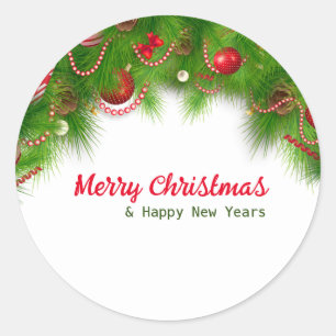 Sticker Rond Serre de Noël et ampoules rouges, et présente