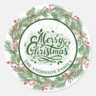Sticker Rond Serre de Noël Rouge Et Vert