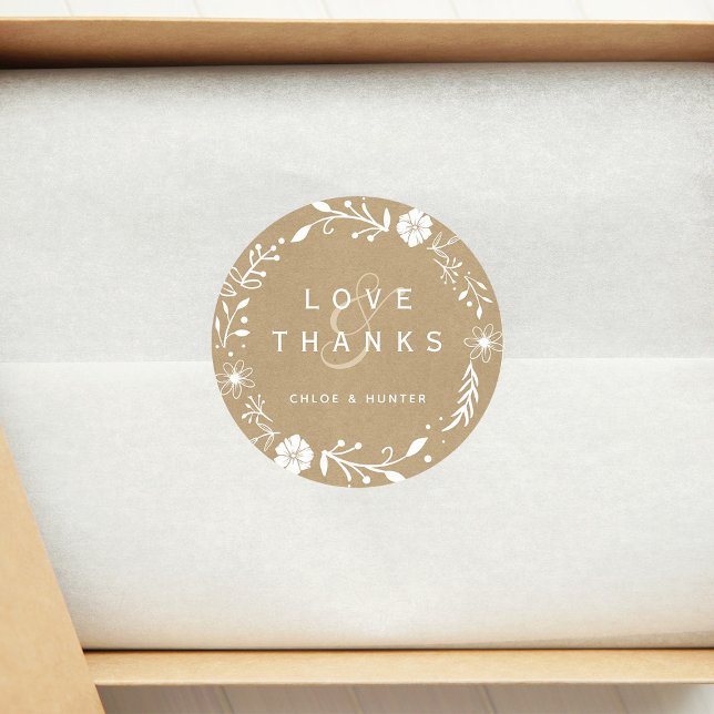 Sticker Rond Serre florale rustique Faux Kraft Merci Mariage (Créateur téléchargé)