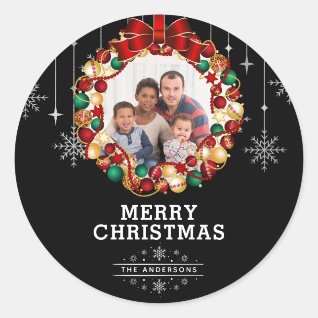 Sticker Rond Serrure De Noël Et Flocon De Neige Photo (Devant)