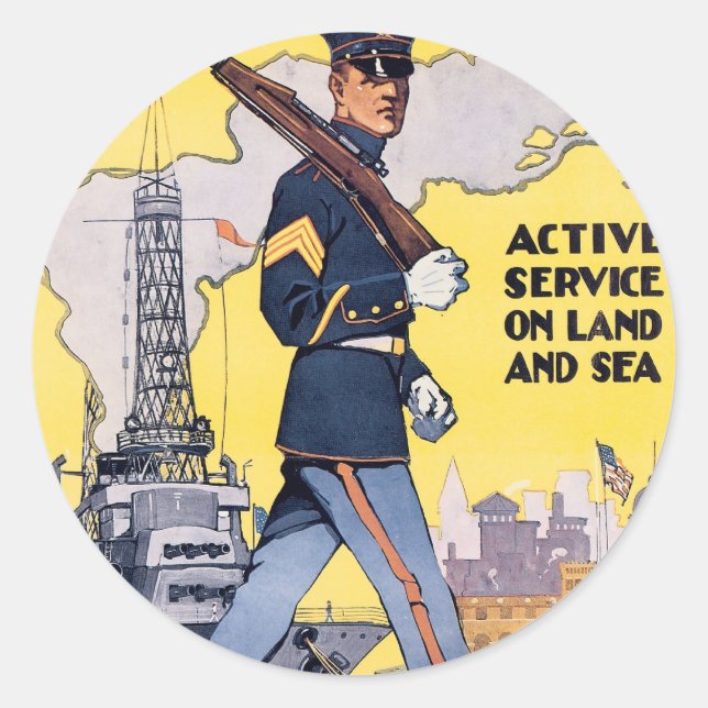 Sticker Rond Service actif en terre et en mer (Devant)