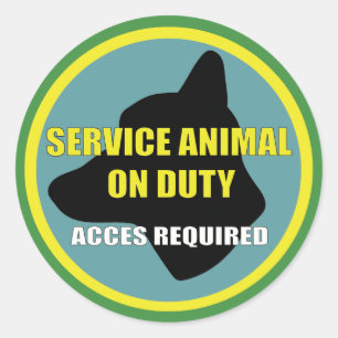 STICKER ROND SERVICE ANIMAL OD DUTY CHIEN