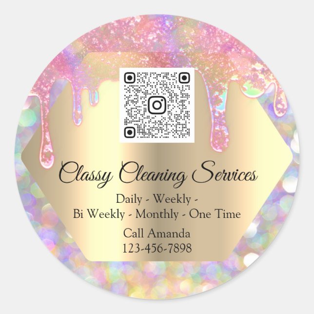 Sticker Rond Service de nettoyage classique Maid Housekeeper QR (Devant)