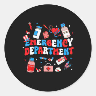 Sticker Rond Service D'Urgence Er Infirmière Usa Drapeau Patrio