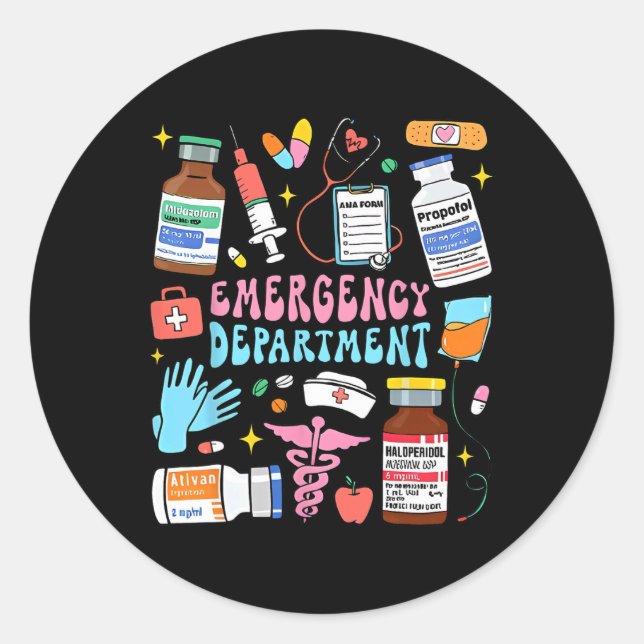 Sticker Rond Service d'urgence Rétro Salle d'urgence Er Ed Nu (Devant)