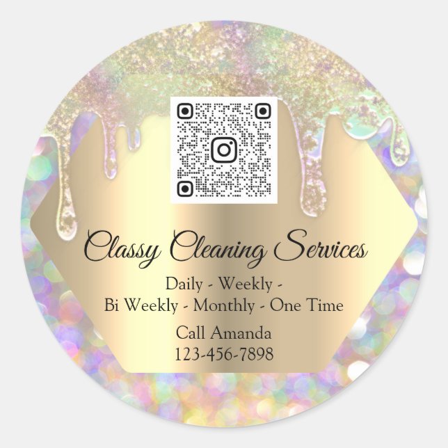 Sticker Rond Services de nettoyage Maid Housekeeper QRCode Drip (Devant)