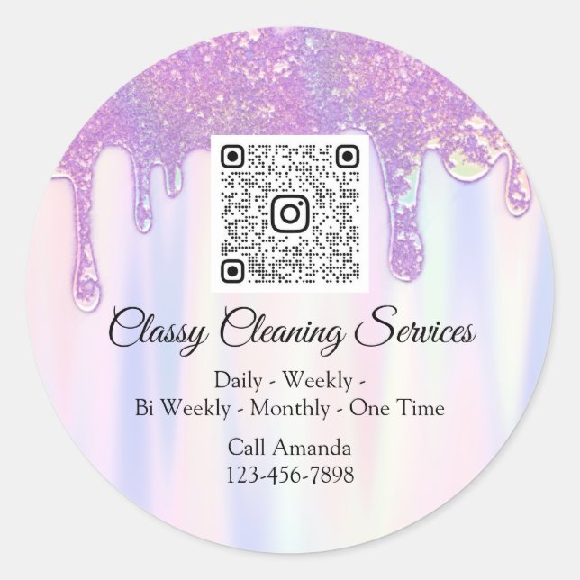 Sticker Rond Services de nettoyage Maid Maid Housekeeper QRCode (Devant)