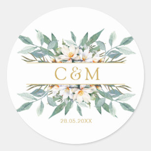 Sticker Rond Serviettes florales simples et élégantes en eucaly
