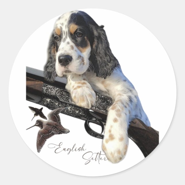 Sticker Rond Setter anglais, mignon chiot (Devant)