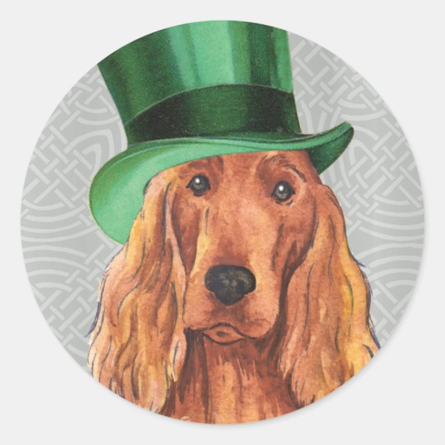 Sticker Rond Setter irlandais de la Saint-Patrick (Devant)