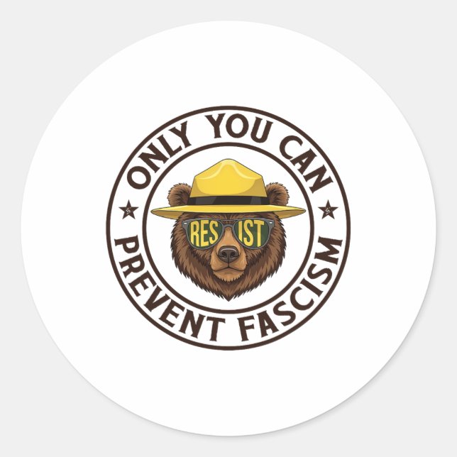 Sticker Rond Seulement vous pouvez empêcher le fascisme ours ré (Devant)