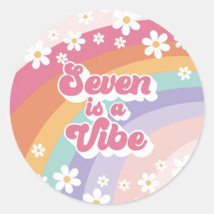 Sticker Rond Seven est un Vibe Retro Rainbow 7e anniversaire