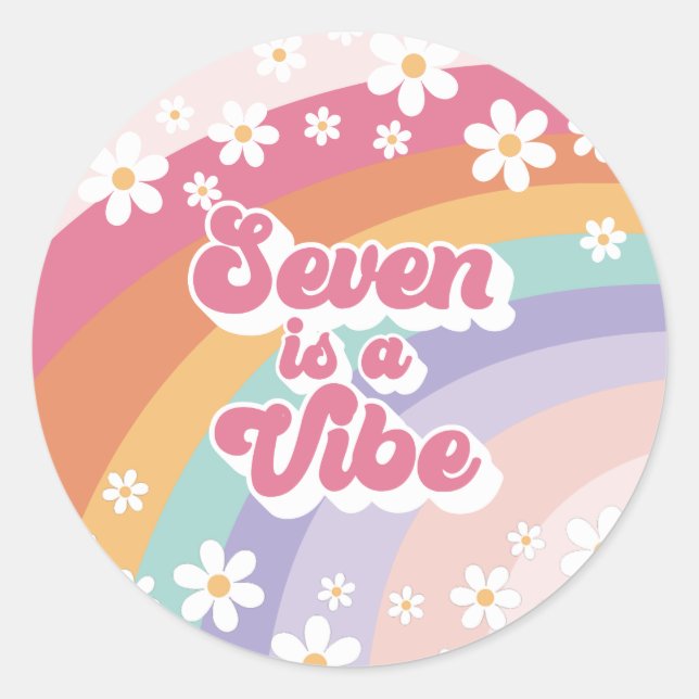 Sticker Rond Seven est un Vibe Retro Rainbow 7e anniversaire (Devant)