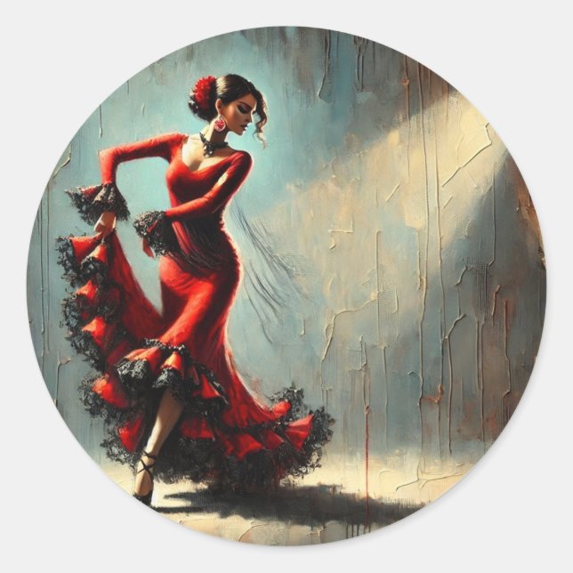 Sticker Rond Séville Espagne Danseur de flamenco en rouge (Devant)