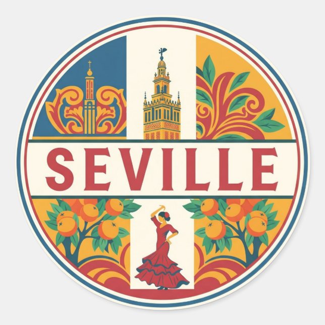 Sticker Rond Seville Spain Plaza de Espana (Devant)