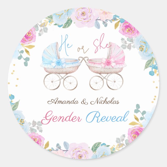 Sticker Rond Sexe Révéler mignon floral rose bleu (Devant)