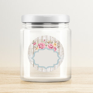 Sticker Rond Shabby Chic Floral Rustic Wood & Lace Write On