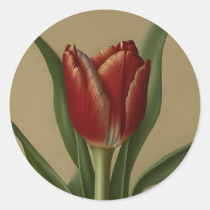 Sticker Rond Shabby Chic Jolie Tulipe Rouge
