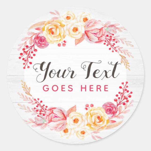 Sticker Rond Shabby Chic Roses & Rustique Bois Blush Rose Flora (Devant)