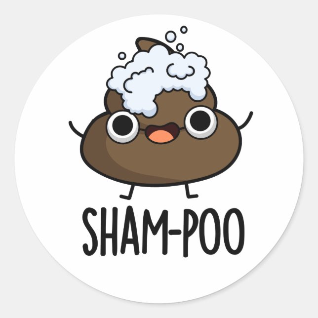Sticker Rond Sham-poo Drôle Poop Avec Shampoo Bubbles Pun (Devant)