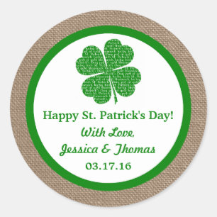 Sticker Rond Shamrock & Burlap St. Patrick's Day
