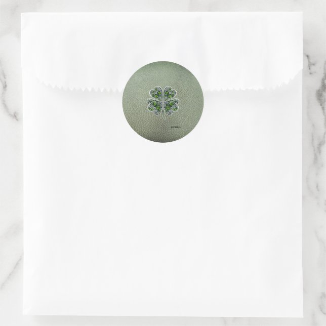 Sticker Rond Shamrock Colover  St.Patrick`s Day Green Leather  (Sac)