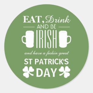 Sticker Rond Shamrock et bière irlandaise St Patrick's Day