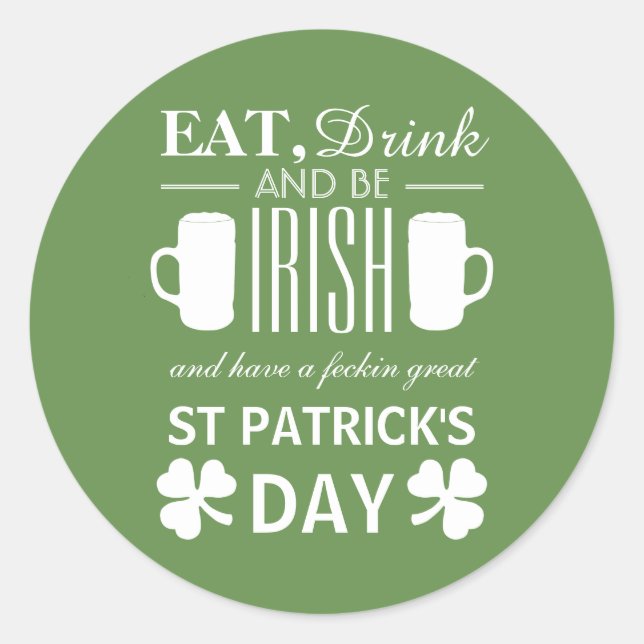Sticker Rond Shamrock et bière irlandaise St Patrick's Day (Devant)