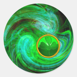 Sticker Rond SHAMROCK Jour de la Saint Patrick EN FRACTAUX VERT