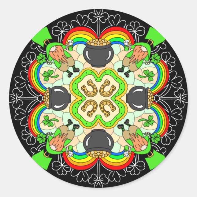 Sticker Rond Shamrock, Leprechauns Saint Patrick's Day (Devant)