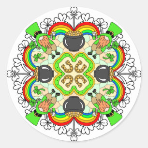 Sticker Rond Shamrock, Leprechauns Saint Patrick's Day