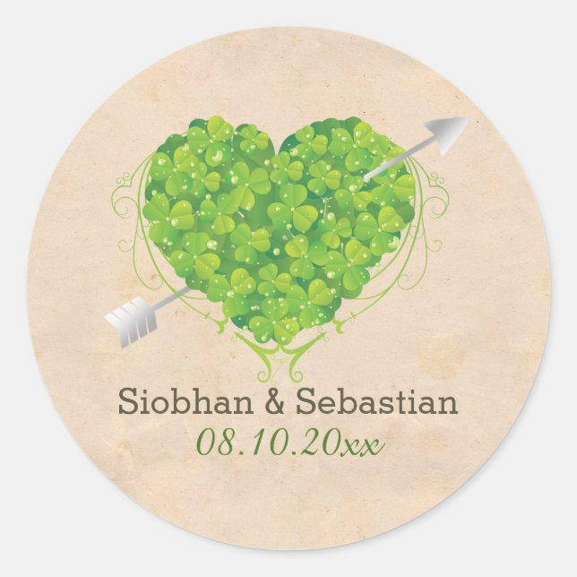 Sticker Rond Shamrock Mariage irlandais Heart (Devant)