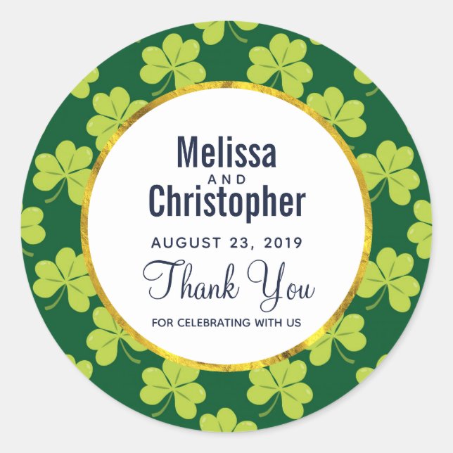 Sticker Rond Shamrock Motif du Mariage de trèfle vert (Devant)