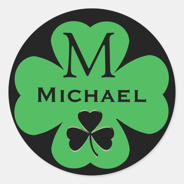 Sticker Rond Shamrock personnalisé avec monogramme et nom (Devant)