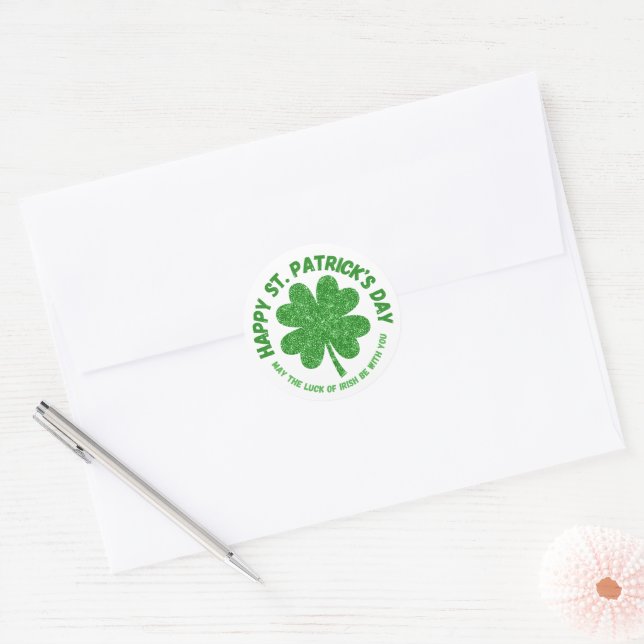 Sticker Rond Shamrock Vert Bonne Saint Patrick Joyeuse Journée (Enveloppe)