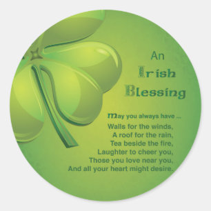 Sticker Rond Shamrock vert d'Irlande Blessings