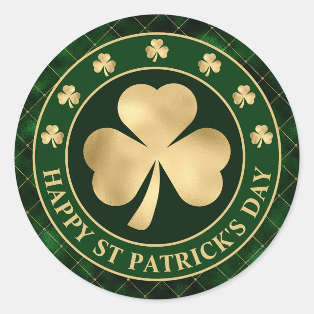 Sticker Rond Shamrock vert et or Clover St Patrick's Day (Devant)