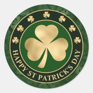 Sticker Rond Shamrock vert et or Clover St Patrick's Day