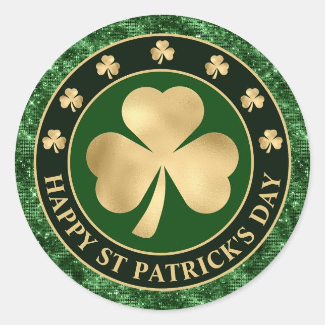 Sticker Rond Shamrock vert et or Clover St Patrick's Day (Devant)